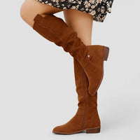 Ailsa | Damen kniehohe Schlupfstiefel mit Ziehlasche in Dunkelbraun