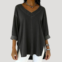 Britta | Damen V-Ausschnitt Jeanstunika 3/4 Arm in Schwarz