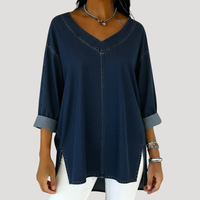 Britta | Damen V-Ausschnitt Jeanstunika 3/4 Arm in Marineblau