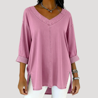 Britta | Damen V-Ausschnitt Jeanstunika 3/4 Arm in Rosa