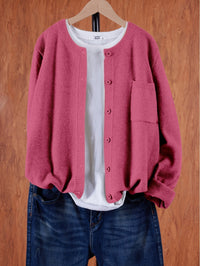 Eugenia | Damen Rundhals-Cardigan mit Knöpfen und Tasche in Rosa