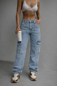 Damen Gerades Bein Cargo-Hose in Hellblau