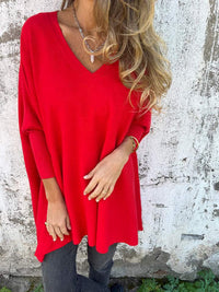 Kira | Oversized-Pullover mit entspanntem V-Ausschnitt in Rot