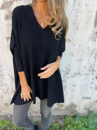 Kira | Oversized-Pullover mit entspanntem V-Ausschnitt in Schwarz