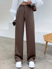 Damen Hohe Taille mit Taschen Stoffhose in Dunkelbraun