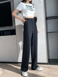 Damen Hohe Taille mit Taschen Stoffhose in Schwarz