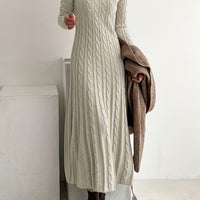 Isabella | Elegantes Damen Maxikleid Stricklook in Khaki
