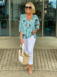 Julia | Florale Bluse Elegante Sommer Look in Blau