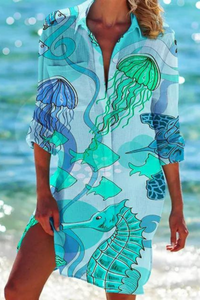 Cerena | Damen Strandbluse Hemdkragen Maritimer Print in Farbe 5