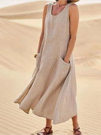 Dana | U-Ausschnitt Ärmellos Maxikleid in Khaki