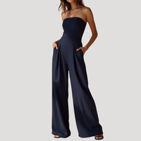Cordelia | Damen Trägerloser Wide Leg Jumpsuit in Dunkelblau