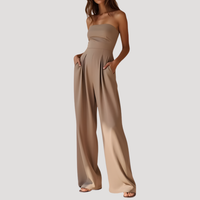 Cordelia | Damen Trägerloser Wide Leg Jumpsuit in Beige