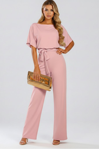 Cordula | Damen Rundhals Jumpsuit mit weiten Beinen in Rosa