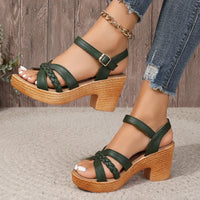 Gwendolyn | Damen Riemchensandalen Geflochtene Details in Grün
