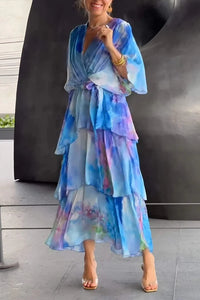 Cassia – Elegantes Chiffonkleid in Blau