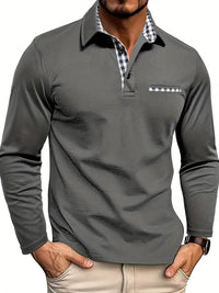 Chris | Herren Warmes Langarm Poloshirt in Grau