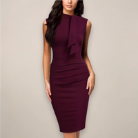 Damen Ärmelloses Midi-Kleid mit Rundhalsausschnitt und Schleifenband vorne mit Rückenreißverschluss in Burgund