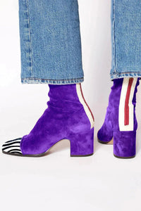 Lena | Damen Ankle Boots Velours Blockabsatz Leopardenmuster Kappe Reißverschluss in Violett