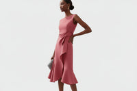 Damen Ärmelloses Midikleid mit Asymmetrischem Taillendetail und Ausgestelltem Saum in Rosa
