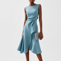 Damen Ärmelloses Midikleid mit Asymmetrischem Taillendetail und Ausgestelltem Saum in Blau