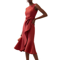 Damen Ärmelloses Midikleid mit Asymmetrischem Taillendetail und Ausgestelltem Saum in Rot