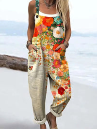 Mia | Damen Blumen-Overall mit weitem Bein ärmelloser Jumpsuit in Mehrfarbig