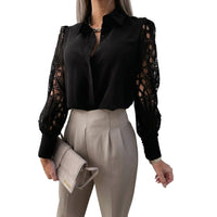 Damen-Bluse mit Cut-out-Ärmeln und Umlegekragen in Schwarz