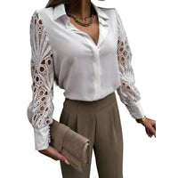 Damen-Bluse mit Cut-out-Ärmeln und Umlegekragen in Weiß