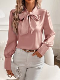 Damen Bluse mit Schleifenkragen und langen Ärmeln in Rosa
