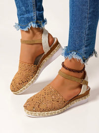 Annika | Damen Boho Häkelwerk Espadrille Comfortable Sandals Knöchelriemen in Braun