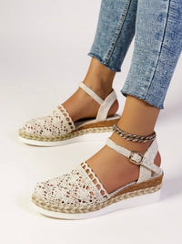Annika | Damen Boho Häkelwerk Espadrille Comfortable Sandals Knöchelriemen in Beige