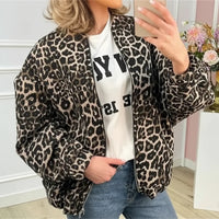 Damen Bomberjacke mit Leopardenmuster und Reißverschluss in Braun mit Leopard