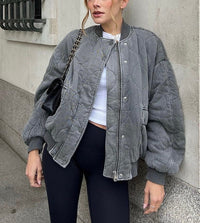 Damen Bomberjacke mit Rautensteppung und Reißverschluss in Grau