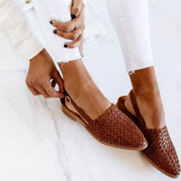 Charlotte | Damen Comfortable Sandals Leder Geflochten Spitzer Slingback Flach in Braun
