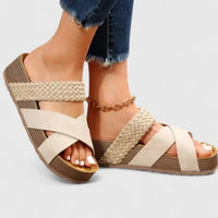 Hannah | Damen Comfortable Sandals Orthopädische Plateau-Kreuzriemen Sommersandalen in Weiß