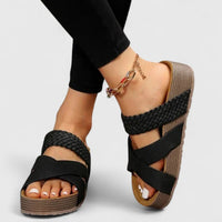 Hannah | Damen Comfortable Sandals Orthopädische Plateau-Kreuzriemen Sommersandalen in Schwarz
