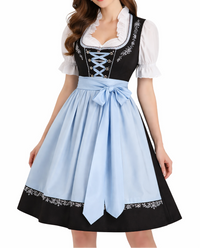 Damen Dirndl Set mit Bluse, Schnürung und Schürze in Schwarz