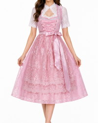 Damen Dirndl Set mit Stehkragenbluse, Taillenapplikation und Rockteil in Hellrosa