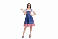 Damen Dirndlkleid Set mit Schürze und Bluse in Karo blau