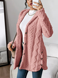 Annika | Damen Flauschiger Kapuzen-Cardigan Oversized Geknöpft in Rosa