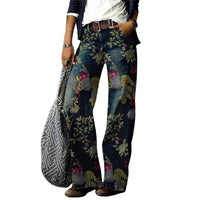 Damen Gerade Geschnittene Hose mit Muster und Gürtelschlaufen in Blumenmuster