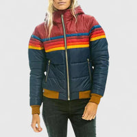 Damen Gesteppte Colorblock Jacke mit Streifen und Teddyfutter in Dunkelblau
