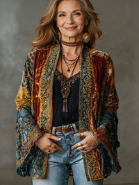 Clara | Damen Gesteppte Jacke Boho Kimono Leichter Vintage-Schnitt in Burgunderrot