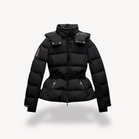 Damen Gesteppte Pufferjacke mit Gürtel Stehkragen Brusttaschen und Reißverschluss in Schwarz