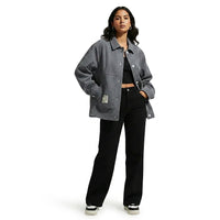 Damen-Hemdjacke mit Knopfleiste und aufgesetzten Taschen in Grau