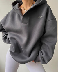Damen Hoodie mit Kapuze V-Ausschnitt Polokragen und Bündchen in Grau