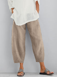 Damen Hose mit elastischem Bund und weiter Beinform in Beige