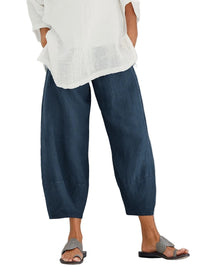 Damen Hose mit elastischem Bund und weiter Beinform in Marineblau