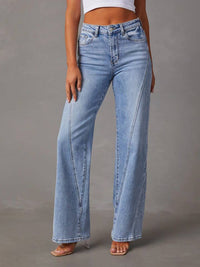 Damen Hose mit hohem Bund und geradem Bein in Hellblau