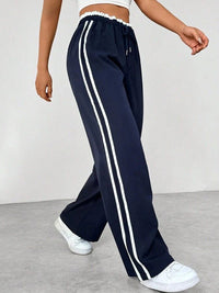 Damen Hose mit Seitenstreifen und elastischem Bund in Dunkelblau